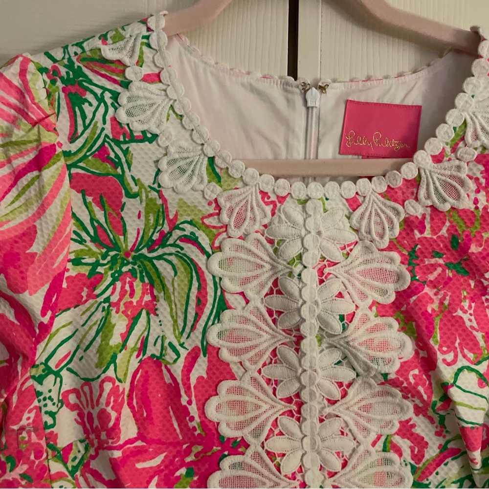 Lilly Pulitzer Pink Floral Mini Dress with Green Accents Kentucky Derby Ready - Picture 7 of 11